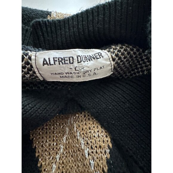 Alfred Dunner Argyle Sweater Black Gold White Shimmer Collar Acrylic Size Large - Picture 4 of 5